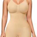 Nebility Shapewear Bodysuit for Women Tummy Control Body Suit Seamless Full Body Shaper Mid Thigh Shorts (Medium-Large, Beige)
