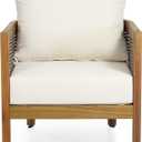 Merax Single Outdoor Acacia Wood Wicker Club Chair with Cushion,Patio Furniture Conversation Seat for Backyard Beige