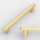 Amerdeco 10 Pack Brushed Gold Cabinet Pulls 5 Inch(128mm) Hole Center Drawer Pulls Cabinet Hardware Kitchen Cabinet Handles for Bathroom Dresser Pulls ZH0065