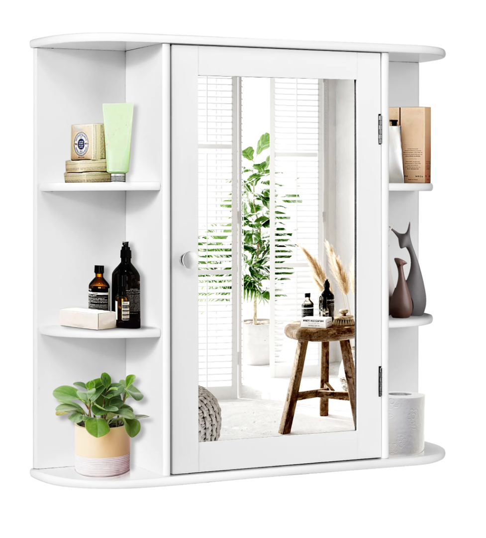 White, Medium Density Fiberboard, Multipurpose Mount Wall Surface Cabinet Mirror Glass