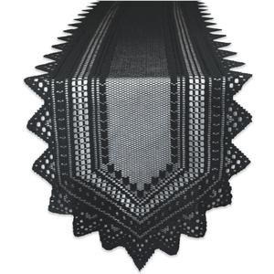 DII Black Lace Overlay Tabletop Collection Gothic Halloween Decor, Table Runner, 14x72, Black