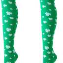 Striped Leg Warmer Women Girls Knee High Socks Tights (Green With Clover)