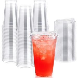 [90 PACK] 20 oz Clear Plastic Cups With Strawless Sip Lids, Disposable Plastic Cups With Sip Through Lids for Ice Coffee, Smoothie, Slurpee, or Any Cold Drinks
