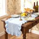 Tegeme Blue Gingham Table Runner 12''x71'' Cotton Ruffle Checkered Plaid Tables Runner Farmhouse Gingham Party Supplies for Home Kitchen Dinner Party Table Decorations (Plaid)