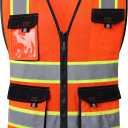 JKSafety Hi Vis Reflective Safety Vests for Men Women High Visibility Vest with Pockets Mesh Fabric Construction Safety Apparel Neon Vest for Work (220-Orange L)