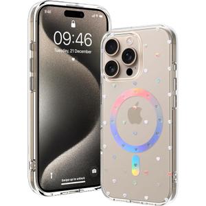 OOK Magnetic for iPhone 15 Pro Max Case [Compatible with Magsafe] Glitter Loves Floral Design Plating Bling Clear Case Hard Back for iPhone 15 Pro Max Phone Case, Glitter Love (6.7")