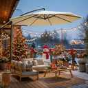 wikiwiki 10ft Patio Umbrellas Offset Outdoor Cantilever Hanging Umbrella w/Infinite Tilt, Fade Resistant Waterproof Recycled Fabric Canopy for Yard, Garden & Deck, Beige