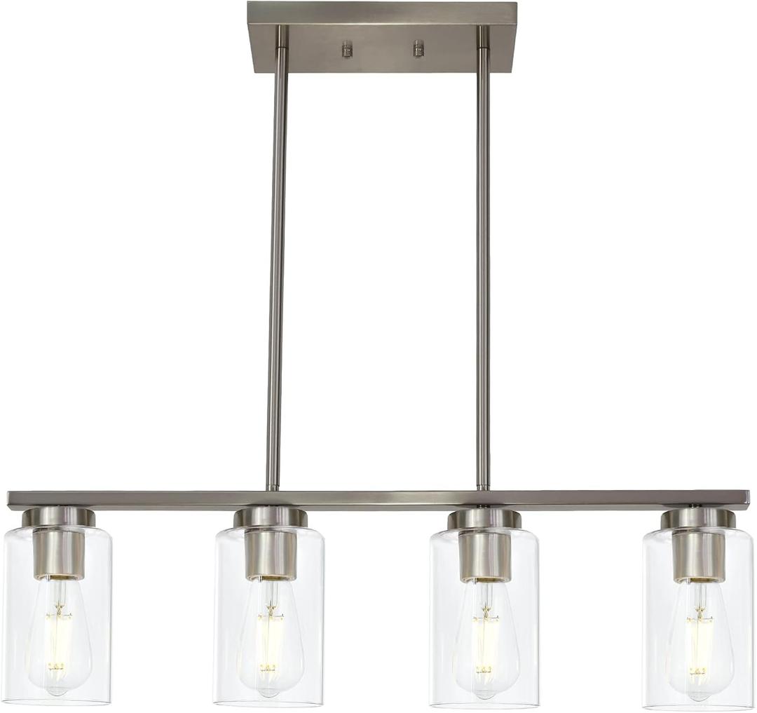 TODOLUZ Modern Kitchen Island Light with Clear Glass Shades, 4-Lights Hanging Lighting Fixtures in Brushed Nickel for Dining Room