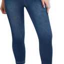 GRAPENT Capri Jeans for Women Skinny High Waisted Pull On Elastic Waist Knit Jeggings Comfy Stretchy Denim Capris Pants (Large, Brilliant Blue)