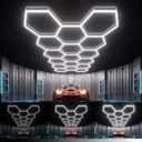 Hexagon Garage Lights : 3 Level Dimmable 476W Tube 17 Grids Hexagon LED Lights - Easy Install 6500K Super Bright Hex Lights for Warehouse, Car Detailing Shop, Exhibition Hall, Gym, 17 HEX+NoBorder