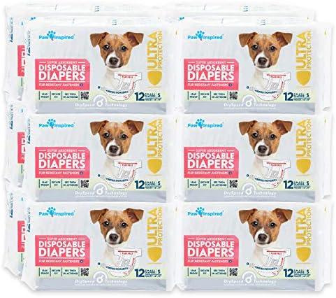 Paw Inspired Disposable Dog Diapers | Female Dog Diapers Ultra Protection | Diapers for Dogs in Heat, Excitable Urination, or Incontinence (12&144 Count) (Small (144 Count))