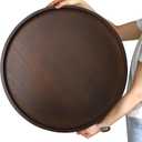 Gurfuy Round Wood Ottoman Serving Tray 24" - Rustic Wooden Table Tray for Farmhouse Decorative Oversized Coffee Table Trays Living Room Kitchen Counter Breakfast PaintBrown