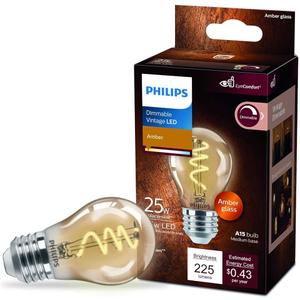 Philips 25-Watt Equivalent A15 Spiral Filament Dimmable E26 Vintage Edison LED Light Bulb EyeComfort 2000K Amber (2Pack) 565655