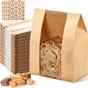 ZENFUN 100 Pack Paper Bread Bags with Stickers, 12.6 x 8.3 x 4 Inch Sourdough Bags with Clear Window, Large Kraft Bakery Bag for Storing Loaves&Snacks, Cookies, Donuts, Food Packaging