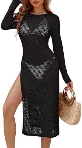 Pink Queen Swimsuit Coverup for Women 2025 Crochet Long Sleeve Hollow Out Mesh Knit Beach Cover Up Size M Pink Queen Swimsuit Coverup for Women 2025 Crochet Long Sleeve Hollow Out Mesh Knit Beach Cover Up Size M