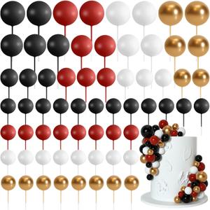 75 Pieces Cake Balls Topper Decorations Foam Cupcake Topper Mini Balloon Cake Topper Picks for Deco Birthday Party WeddingBlack, Red, Gold, White