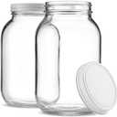 1 Gallon Glass Jar With Lid  2 Pack Large Glass Jar With Airtight Metal Lids - USDA Approved BPA-Free Dishwasher Safe, Wide Mouth Sun Tea Jar, Gallon Mason Jar for Storage, Fermenting, And Brewing