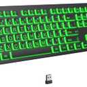 KOPJIPPOM Large Print Backlit Wireless Keyboard, 2.4G Silent Wireless Light Up Keyboard, Full Size Computer Keyboards with 7 Colored Backlits, Rechargeable Keyboards for Windows, PC, Laptop
