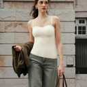 Built in Bra Tank Tops for Women, Double Lined Padded Cami Scoop Neck Spaghetti Straps Basic Summer Top 2026 (Beige)