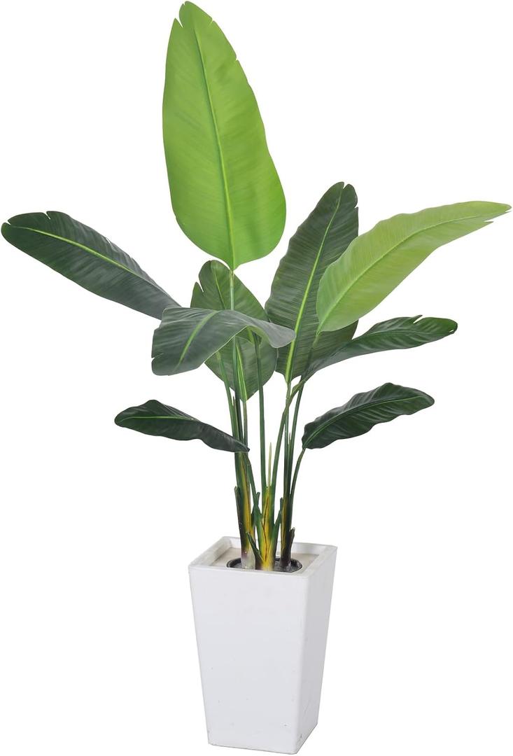 HAIHONG Bird of Paradise Plant Artificial 5ft,Faux Plants Indoor with White Planter,Fake Tree with Lifelike Leaves,The Perfect Indoor Silk Floor Plant for HomeHallway and Office Decor