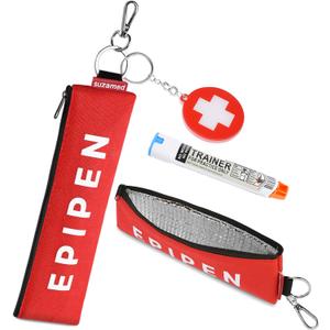 Portable EpiPen Carry Case, Insulated Emergency Medical Bag Maintain Med effectiveness, Fits 1 EpiPen, Asthma Inhaler, Auvi-Q, Allergy Medication, Travel EpiPen Holder for Adults or Kids (Red)