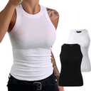 CHICME Womens 2 Piece Sleeveless Tank Tops Summer Casual Basic Ribbed Fitted Thick Strap Racerback Top (Medium)