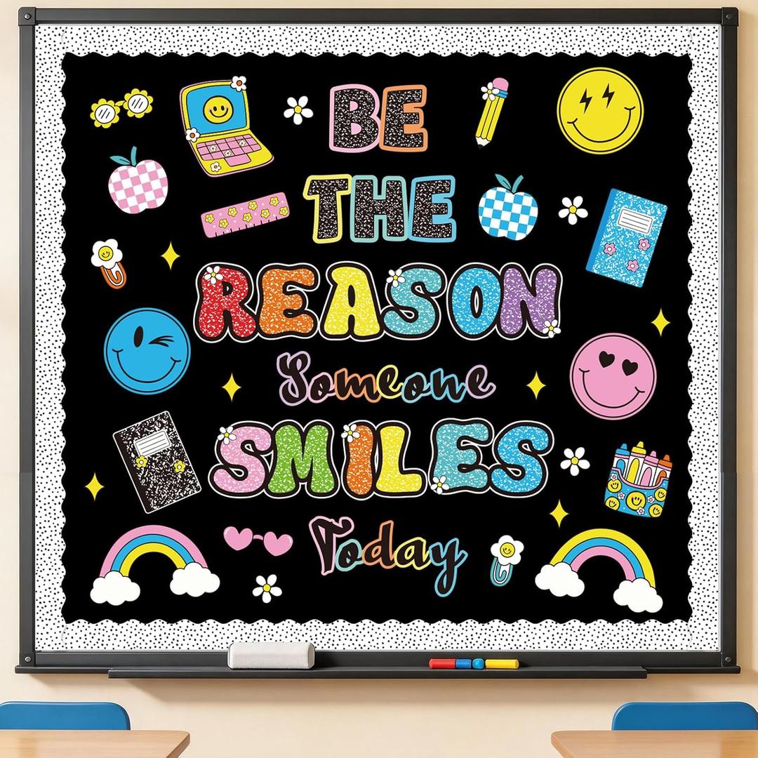 3 x Composition Notebook Classroom Decor, Be The Reason Someone Smiles Today Bulletin Board with Happy Face Apple Rainbow Composition Book Cutouts for Posters Back to School Wall Door Chalkboard Supplies