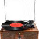 Vinyl Record Player Wireless Turntable with Built-in Speakers and USB Belt-Driven Vintage Phonograph Record Player 3 Speed for Entertainment and Home Decoration (Brown)