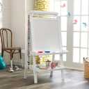 KidKraft Deluxe Wooden Easel with Chalkboard and Dry Erase Surfaces, Paper Roll and Paint Cups - White, Gift for Ages 3+, 25 Inch