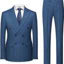 MOGU Mens Double Breasted Pinstripe Suit 2 Piece Slim Fit Tuxedo Formal Jacket and Pants for Business Wedding Prom (Medium, Lake Blue)