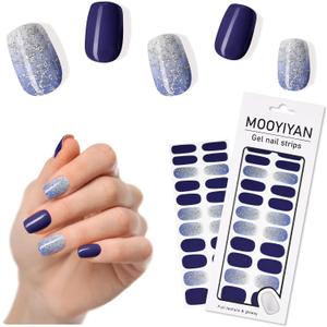2 x MOOYIYAN Gloss Nail Strips|Uv Free|22 Pcs,Gel Nail Stickers|Long Lasting Two Weeks and Easy to Apply&Remove|Dazzle Blue