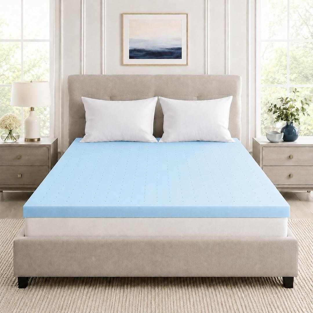 IULULU Mattress Topper King, 2 Inch Gel Memory Foam Bed Topper, Blue