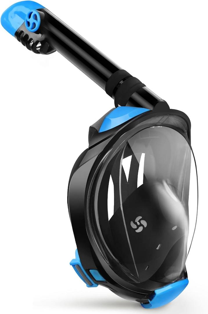 Greatever G2 Full Face Snorkel Mask with Latest Dry Top System,Foldable 180 Degree Panoramic View Snorkeling Mask with Camera Mount,Safe Breathing,Anti-Leak&Anti-Fog (Small/Medium, Blue Black)
