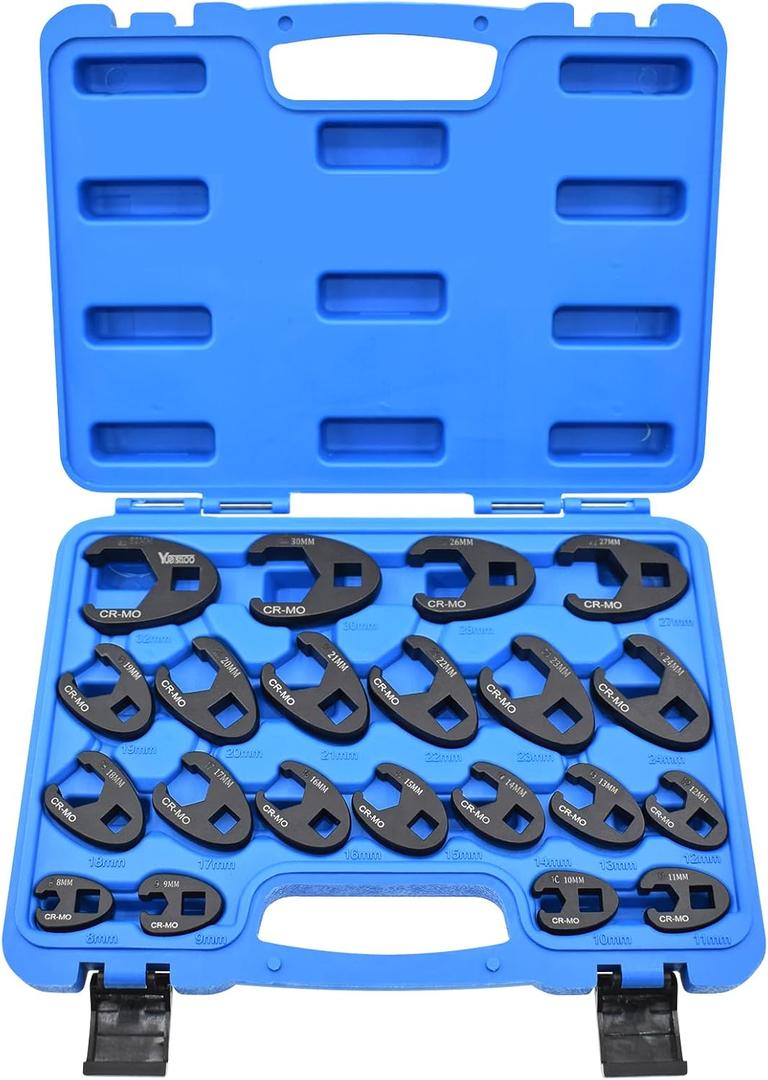 21Pcs Crows Foot Wrench Set 1/2" and 3/8 Drive Flare Nut Crowfoot Set Metric 8-32mm 6 Point Crows Feet Wrenches, Flare Nut Wrench Kit for Removing Nuts from Hard-to-Reach Areas