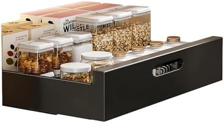 Curtainboro Pull Out Cabinet Organizer, Slide Out Drawer Carbon Steel Kitchen Storage Basket Roll-Out Shelf Pull Out Storage Box Set Cabinet Drawers Storage Racks Carbon Steel Kitchen Storage Basket