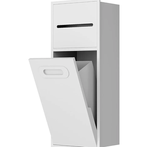 SUPERFLO 3 Gallon Bathroom Trash Can Tilt Out Trash Bin Cabinet, Hidden Trash Can Cabinet Recessed Wall Mounted Stainless Steel with Toilet Paper Holder for Bathroom/Bedroom/Office Renovation, White