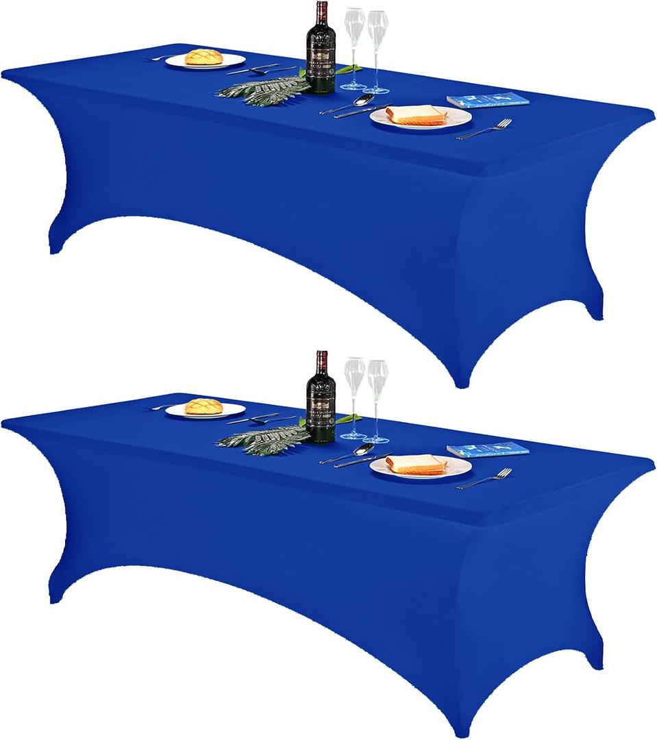 FORLIFE 2Pack Spandex Table Covers for 8ft Rectangular Tables, Fitted Tablecloth, Stretch Patio Table Cover for Wedding, Banquet, Party (Royal)
