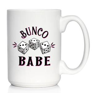 Bunco Babe Coffee Mug - Bunco Decor and Bunco Gifts for Women - Large 15oz White Ceramic Mug