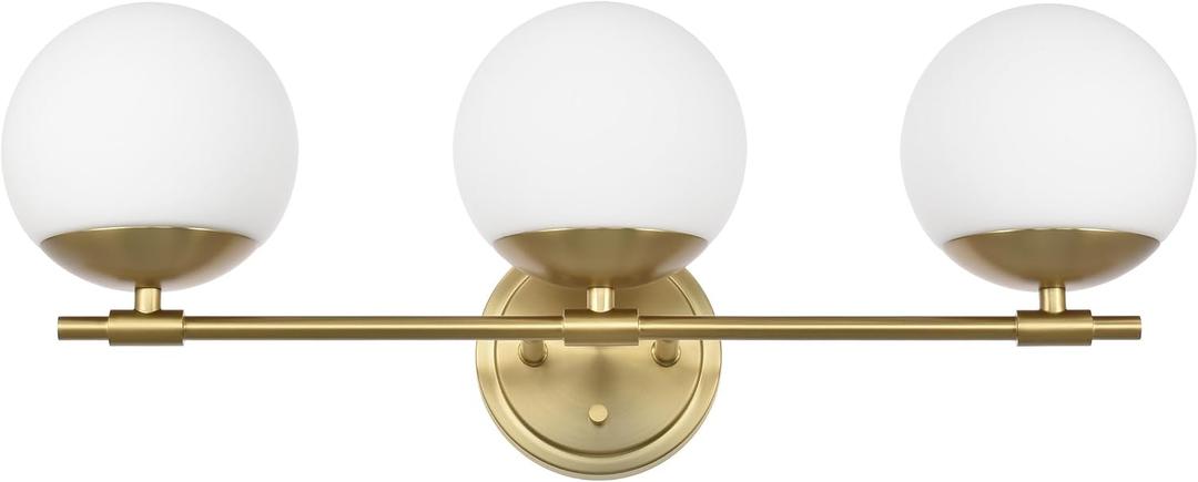 Gold Bathroom Vanity Light Fixtures, 3 Light Globe Wall Sconce Lighting Over Mirror, Modern Vanity Lights for Bathroom, Mirror Cabinets Hallway Stairs, Standard E26 Base, Aged Brass