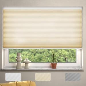 MYshade Cordless Cellular Window Shades Light Filtering Blinds for Indoor Windows 1.5 inch Honeycomb Cell Sheer Fabric Accordion Pull Down Blinds Easy Lift Easy to Install, Size 34" W X 48" H (Beige)