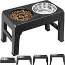 URPOWER Raised Slow Feeder Dog Bowls 4 Height Adjustable Elevated Bowl Stand with Stainless Steel Water Bowl and Slow Feeder Non-Slip Dog Food Bowls Stand for Small Medium Large Dogs and Pets (Black)