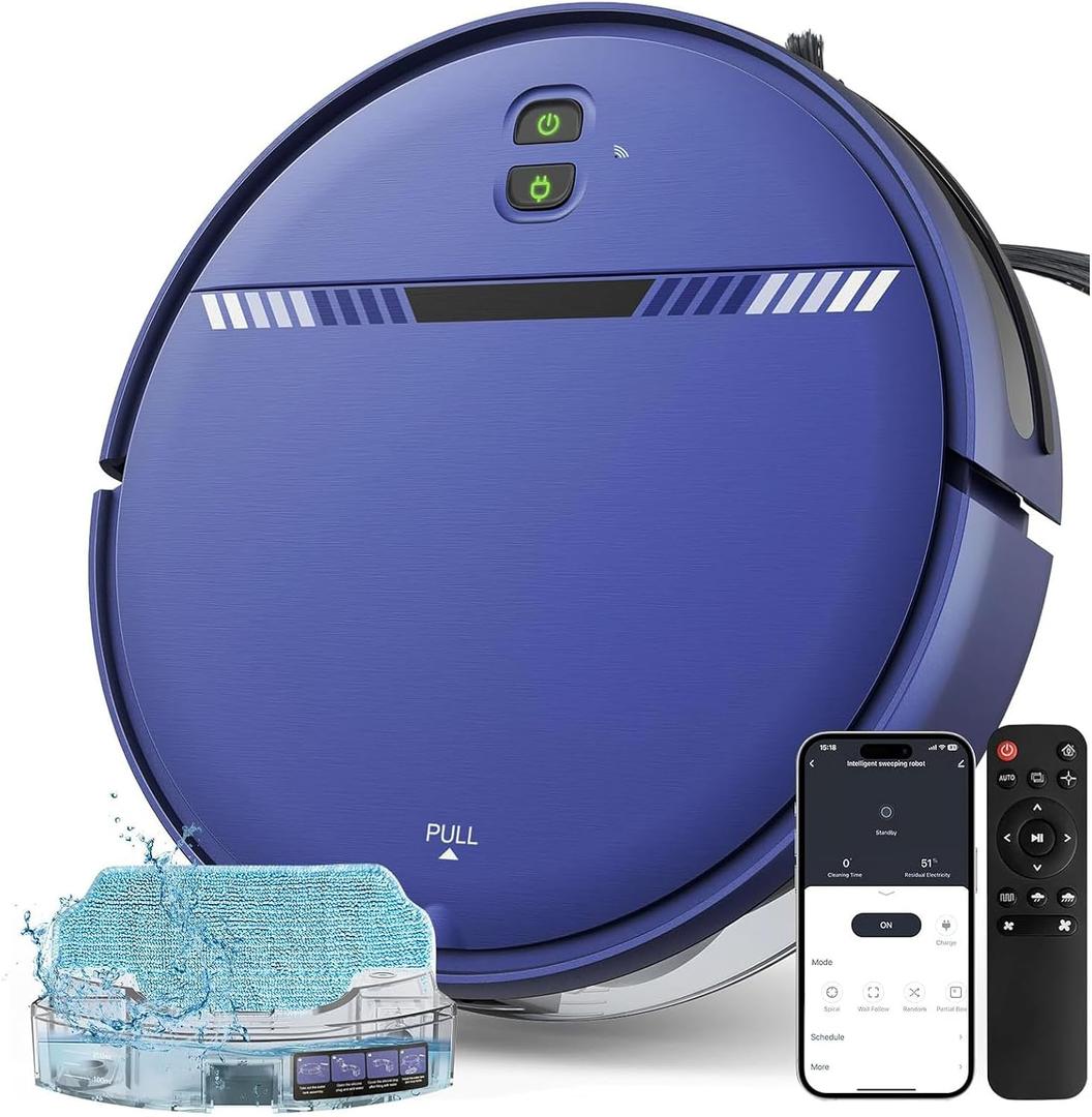 Robot Vacuum Cleaner, Smart Robotic Vacuum Wi-Fi Connected, App Control, Compatible with Alexa and Google Assistant, Automatic Self-Charging Robot Vacuum Perfect for Pet Hair, Carpets and Hard Floors (Blue)