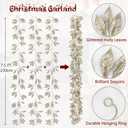 3 Pcs 6FT Christmas Garland Champagne Gold Glittered Artificial Magnolia Leaves for Mantle Christmas Tree Decorations Indoor Outdoor Hanging Garland Ornaments Garden Door Wall Window Stair Home Decor
