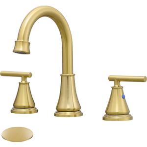 Fransiton Widespread Bathroom Sink Faucet 3 Hole, Brushed Gold Bathroom Faucet with Metal Pop-Up Drain, 2 Handle for 6-16" RV Vanity Sink