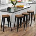 Bar Stools Set of 4 Metal Bar Stool Counter Height Bar Stools Black, Modern 24" Bar Chairs Without Back,Wooden Seat Bar Stool Counter Height