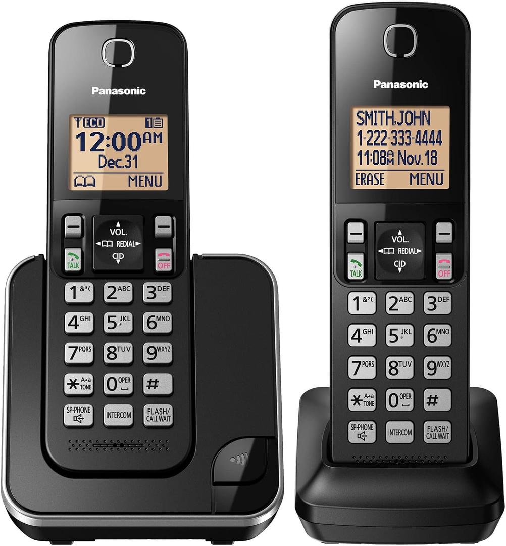Panasonic Expandable Cordless Phone System with Amber Backlit Display  2 Handsets  KX-TGC352B (Black) (2 Count (Pack of 1))