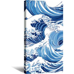 Great Wave Decor Japanese Canvas Wall Art Seascape Picture Asian Landscape Canvas Prints Blue Poster Kanagawa Artwork for Living Room Bedroom Home Decor Framed - 12.00"x24.00"