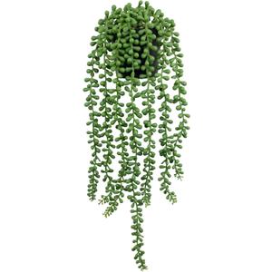 LOYWREE Fake Plants Indoor Artificial String of Pearls Plant in Black Pots, Realistic Green Faux Succulent Hanging Plants for Shelf Decor Desk Home Garden Decorations (1Pack)