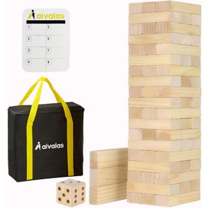 Aivalas X-Large Size Tumble Tower, Wooden Block Game with Scoreboard&Carrying Bag, Indoor Outdoor Backyard Game Stacking from 2.3FT to Over 5FT- 56 Pieces