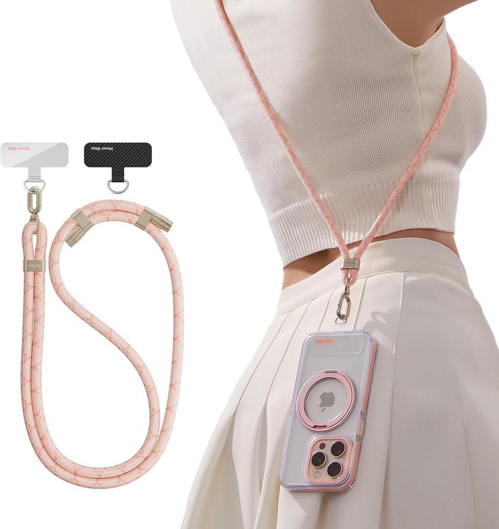 TORRAS Phone Lanyard Crossbody with 2 Phone Tabs, Adjustable Anti Theft Phone Strap for All Phones, Premium Metal Buckles, Skin-Friendly, Universal Cell Phone Neck lanyard for Women and Men, Pink